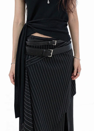 KALO UNBALANCED DRAPE BUTTON SLIT WRAP SKIRT