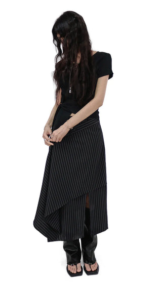 KALO UNBALANCED DRAPE BUTTON SLIT WRAP SKIRT