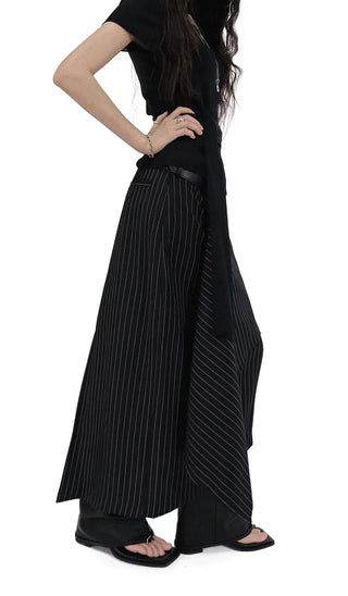 KALO UNBALANCED DRAPE BUTTON SLIT WRAP SKIRT