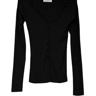 BODY LINE V-NECK KNIT CARDIGAN Body cut line V-neck ribbed knit cardigan