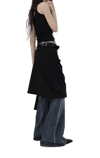 Multi-Drape Button Unbalanced Layered Wrap Skirt