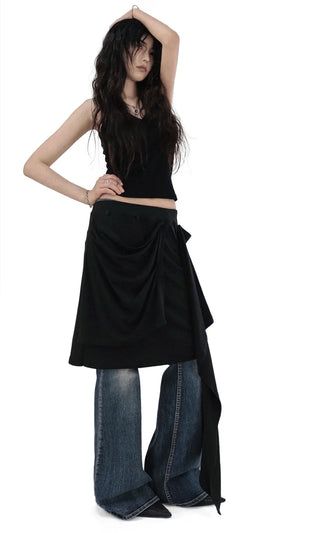 Multi-Drape Button Unbalanced Layered Wrap Skirt