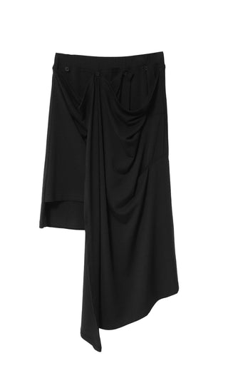 Multi-Drape Button Unbalanced Layered Wrap Skirt