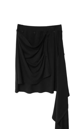 Multi-Drape Button Unbalanced Layered Wrap Skirt