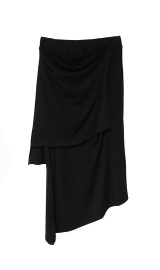 Multi-Drape Button Unbalanced Layered Wrap Skirt