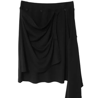 Multi-Drape Button Unbalanced Layered Wrap Skirt
