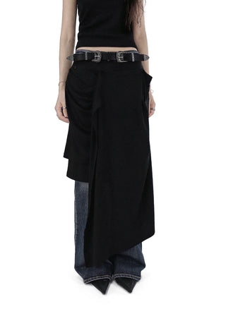 Multi-Drape Button Unbalanced Layered Wrap Skirt
