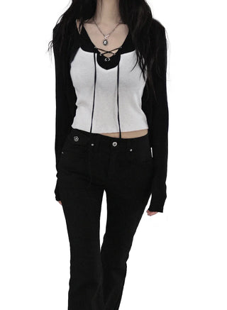 Button Low-Rise Solid Cotton Slim Bootcut Pants