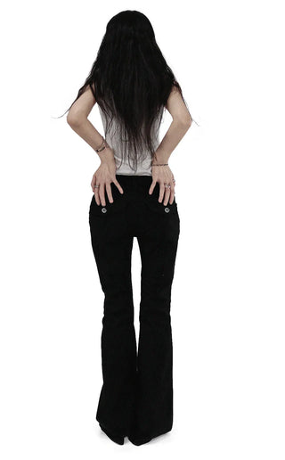 Button Low-Rise Solid Cotton Slim Bootcut Pants