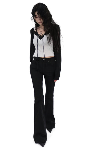 Button Low-Rise Solid Cotton Slim Bootcut Pants