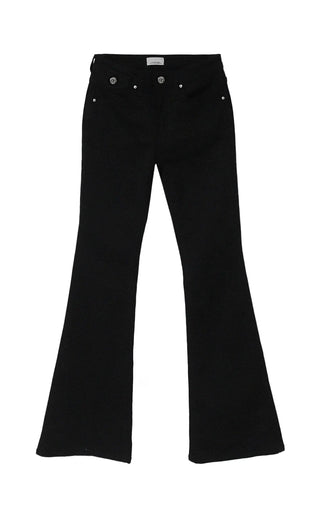 Button Low-Rise Solid Cotton Slim Bootcut Pants