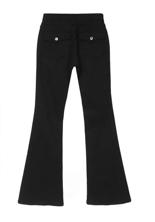 Button Low-Rise Solid Cotton Slim Bootcut Pants