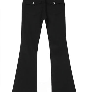 Button Low-Rise Solid Cotton Slim Bootcut Pants