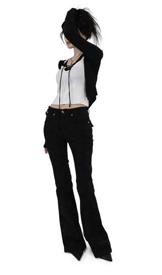 Button Low-Rise Solid Cotton Slim Bootcut Pants