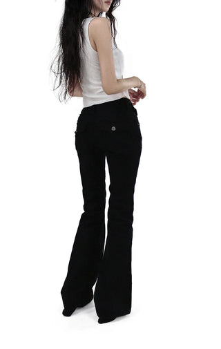 Button Low-Rise Solid Cotton Slim Bootcut Pants