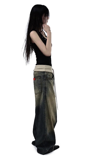 ROLL-UP LIP FADE WIDE DENIM JEANS