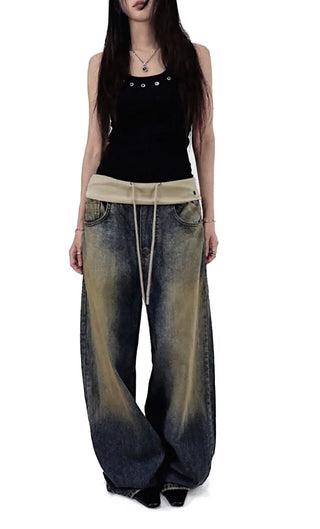 ROLL-UP LIP FADE WIDE DENIM JEANS