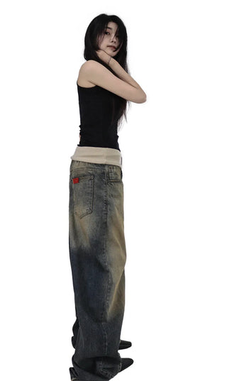 ROLL-UP LIP FADE WIDE DENIM JEANS