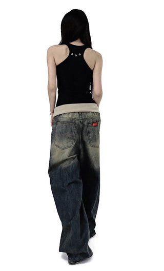 ROLL-UP LIP FADE WIDE DENIM JEANS