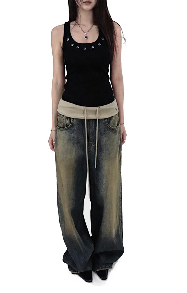 ROLL-UP LIP FADE WIDE DENIM JEANS