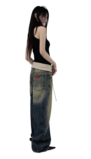 ROLL-UP LIP FADE WIDE DENIM JEANS
