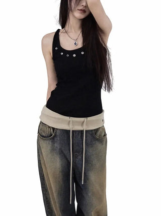 ROLL-UP LIP FADE WIDE DENIM JEANS