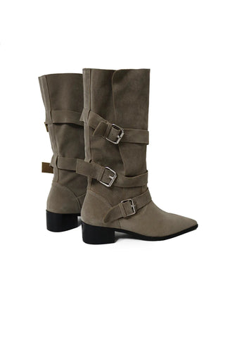 SHOE BUCKLE STRETTO ANKLE MIDDLE BOOTS