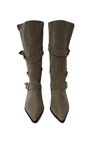 SHOE BUCKLE STRETTO ANKLE MIDDLE BOOTS