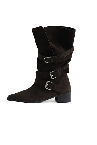 SHOE BUCKLE STRETTO ANKLE MIDDLE BOOTS