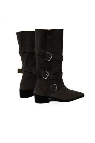 SHOE BUCKLE STRETTO ANKLE MIDDLE BOOTS