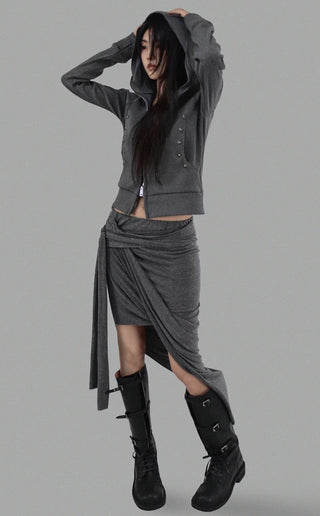 SILHOUETTE DRAPE CURVE TIE-WRAP UNBAL SKIRT