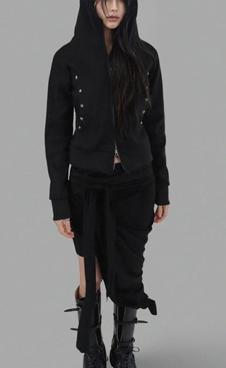 SPIKE STUD HIGH NECK HOODED ZIP-UP