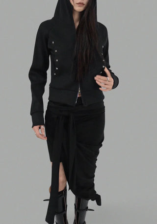 SPIKE STUD HIGH NECK HOODED ZIP-UP