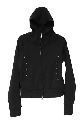 SPIKE STUD HIGH NECK HOODED ZIP-UP