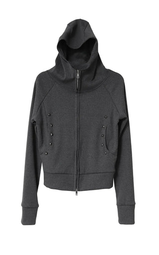 SPIKE STUD HIGH NECK HOODED ZIP-UP