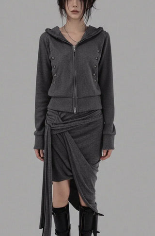 SPIKE STUD HIGH NECK HOODED ZIP-UP