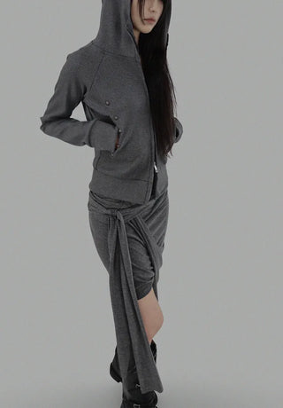 SPIKE STUD HIGH NECK HOODED ZIP-UP