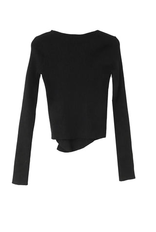 Asymmetric Square Unbalanced Button Deep Slit Knit Top