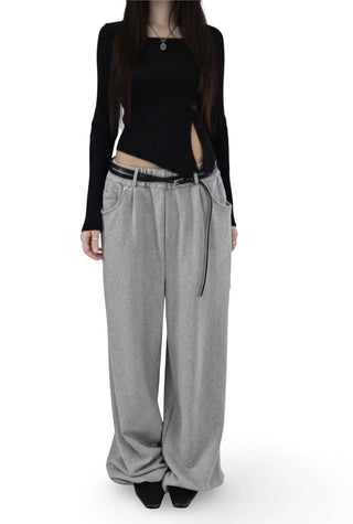 Asymmetric Square Unbalanced Button Deep Slit Knit Top