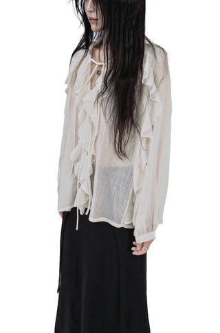 LATTE ROMANTIC RUFFLE FRILL SHEER BLOUSE