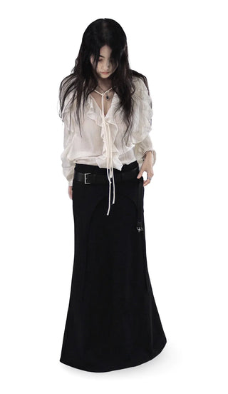 LATTE ROMANTIC RUFFLE FRILL SHEER BLOUSE