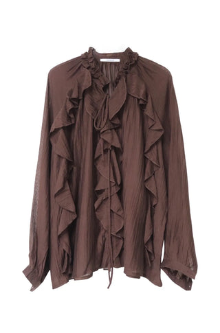 LATTE ROMANTIC RUFFLE FRILL SHEER BLOUSE