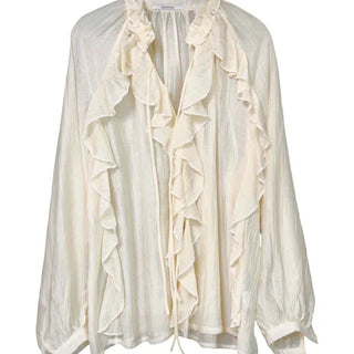 LATTE ROMANTIC RUFFLE FRILL SHEER BLOUSE