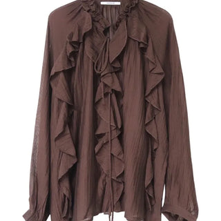 LATTE ROMANTIC RUFFLE FRILL SHEER BLOUSE