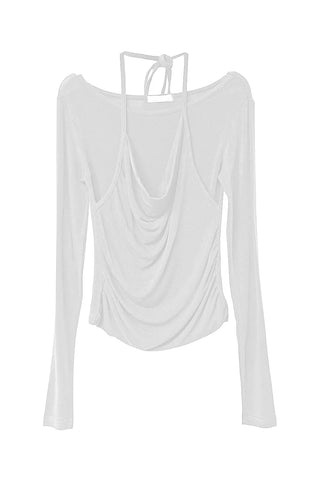 MALE HALTER DRAPE LAYERED LONG SLEEVE TOP