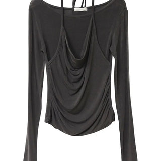 MALE HALTER DRAPE LAYERED LONG SLEEVE TOP