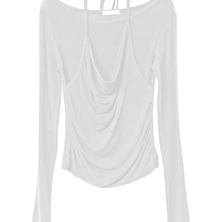 MALE HALTER DRAPE LAYERED LONG SLEEVE TOP