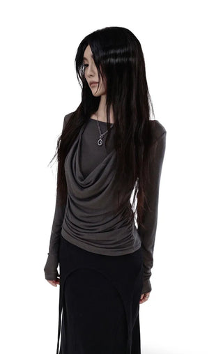MALE HALTER DRAPE LAYERED LONG SLEEVE TOP