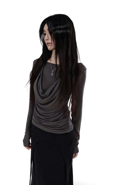 MALE HALTER DRAPE LAYERED LONG SLEEVE TOP