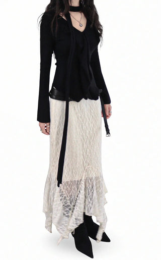 ROMANTIC BENZIE FRILL MUFFLER V-NECK KNITWEAR